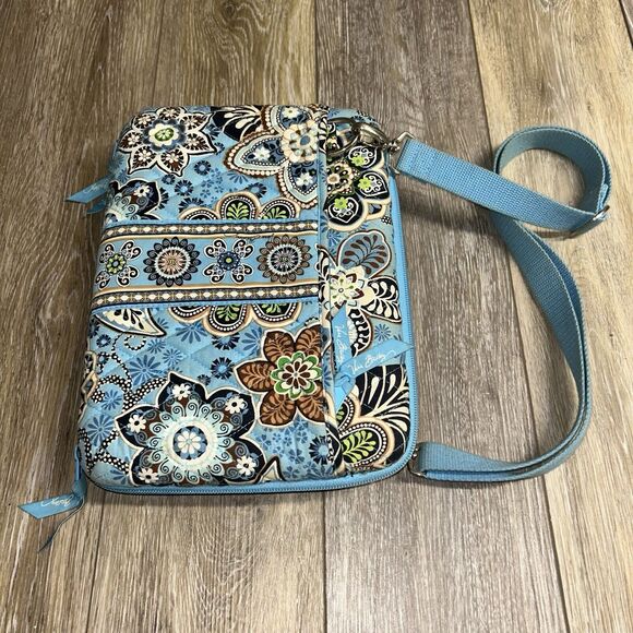 Vera Bradley Tablet Quilted Book Computer Bag Hard Shell Case Java Blue Brown - Picture 4 of 9